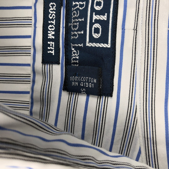 Ralph Lauren POLO by Ralph Lauren CUSTOM FIT Multi-stripe Long-Sleeve Cotton Stripe Shirt, Men's Size M (approx.) cotton blue type Vintage Second Hand