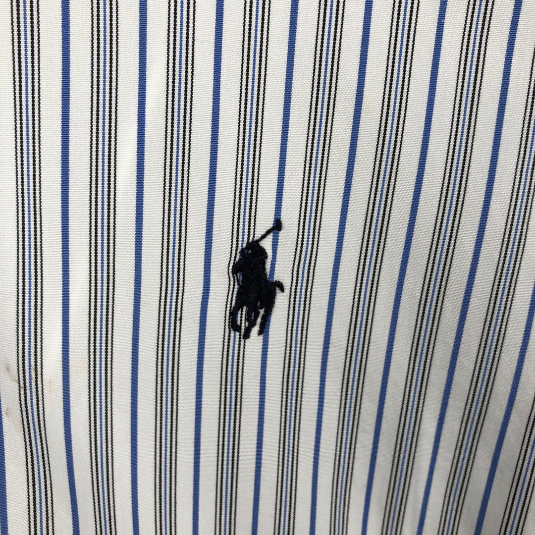 Ralph Lauren POLO by Ralph Lauren CUSTOM FIT Multi-stripe Long-Sleeve Cotton Stripe Shirt, Men's Size M (approx.) cotton blue type Vintage Second Hand
