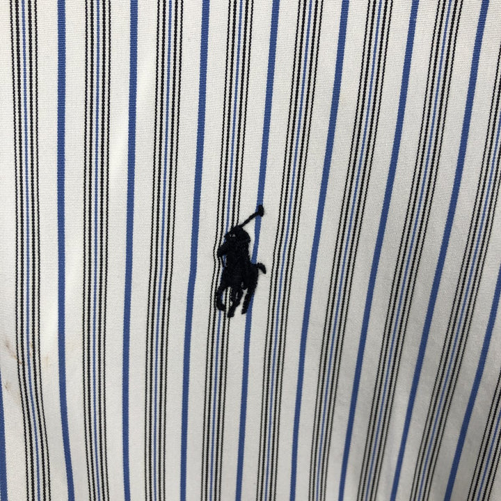 Ralph Lauren POLO by Ralph Lauren CUSTOM FIT Multi-stripe Long-Sleeve Cotton Stripe Shirt, Men's Size M (approx.) cotton blue type Vintage Second Hand