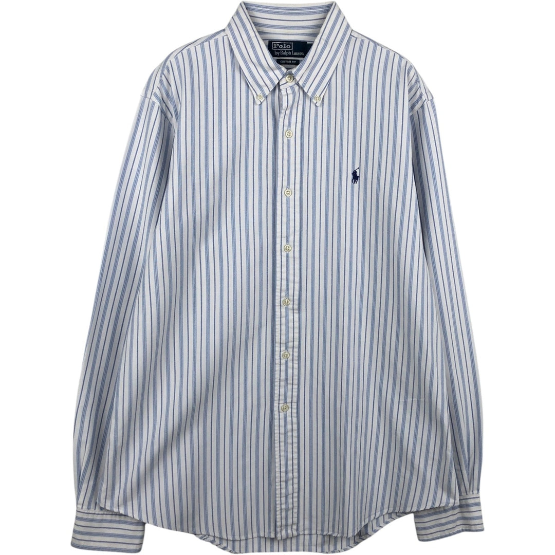 Ralph Lauren POLO by Ralph Lauren CUSTOM FIT Multi-stripe Long-Sleeve Button-Down Stripe Shirt, Men's Size L (approx.) cotton navy blue type Vintage Second Hand