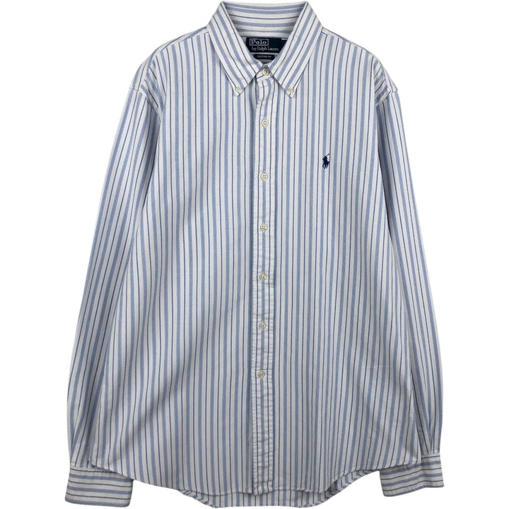 Ralph Lauren POLO by Ralph Lauren CUSTOM FIT Multi-stripe Long-Sleeve Button-Down Stripe Shirt, Men's Size L (approx.) cotton navy blue type Vintage Second Hand