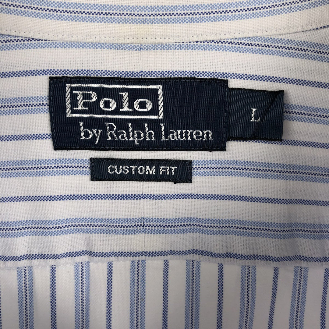Ralph Lauren POLO by Ralph Lauren CUSTOM FIT Multi-stripe Long-Sleeve Button-Down Stripe Shirt, Men's Size L (approx.) cotton navy blue type Vintage Second Hand