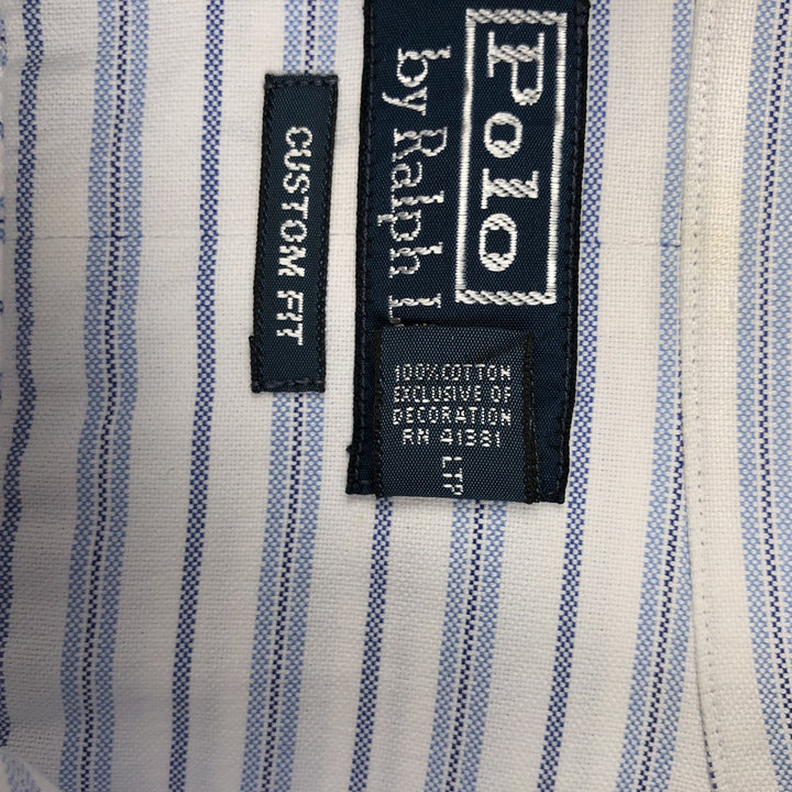 Ralph Lauren POLO by Ralph Lauren CUSTOM FIT Multi-stripe Long-Sleeve Button-Down Stripe Shirt, Men's Size L (approx.) cotton navy blue type Vintage Second Hand