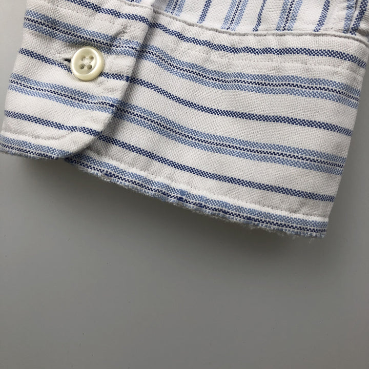 Ralph Lauren POLO by Ralph Lauren CUSTOM FIT Multi-stripe Long-Sleeve Button-Down Stripe Shirt, Men's Size L (approx.) cotton navy blue type Vintage Second Hand