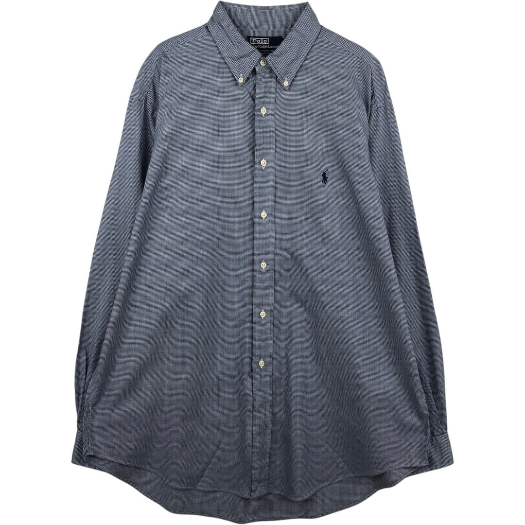 Ralph Lauren POLO by Ralph Lauren YARMOUTH Houndstooth Pattern Long-Sleeve Button-Down Shirt, Men's Size XL (approx.) cotton navy blue type Vintage Second Hand