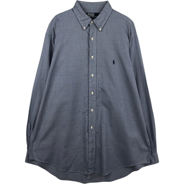 Ralph Lauren POLO by Ralph Lauren YARMOUTH Houndstooth Pattern Long-Sleeve Button-Down Shirt, Men's Size XL (approx.) cotton navy blue type Vintage Second Hand