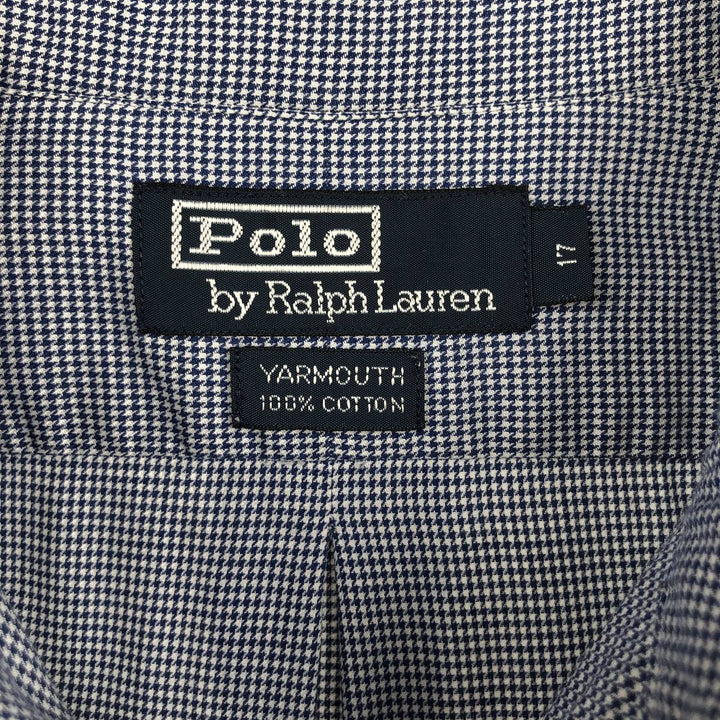 Ralph Lauren POLO by Ralph Lauren YARMOUTH Houndstooth Pattern Long-Sleeve Button-Down Shirt, Men's Size XL (approx.) cotton navy blue type Vintage Second Hand