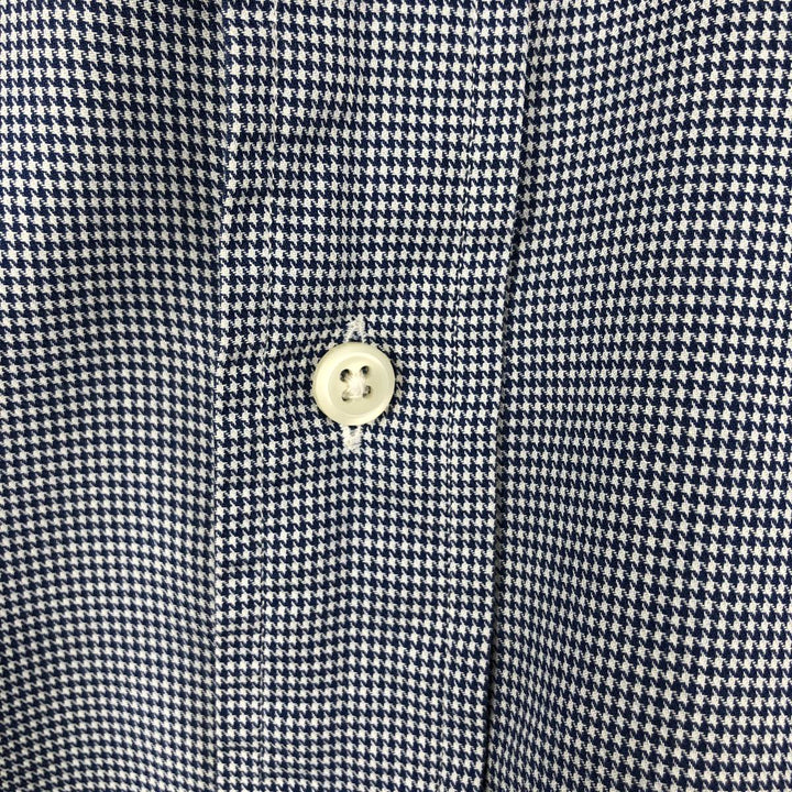 Ralph Lauren POLO by Ralph Lauren YARMOUTH Houndstooth Pattern Long-Sleeve Button-Down Shirt, Men's Size XL (approx.) cotton navy blue type Vintage Second Hand