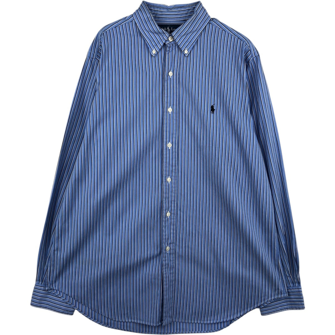 Ralph Lauren Classic Fit Long Sleeve Button Down Striped Shirt, Men's Size L cotton blue type Vintage Second Hand