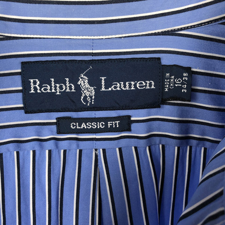Ralph Lauren Classic Fit Long Sleeve Button Down Striped Shirt, Men's Size L cotton blue type Vintage Second Hand