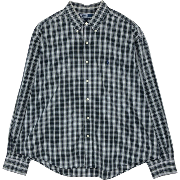 Ralph Lauren POLO by Ralph Lauren BLAKE long-sleeved button-down check shirt, men's size XL cotton navy blue type Vintage Second Hand