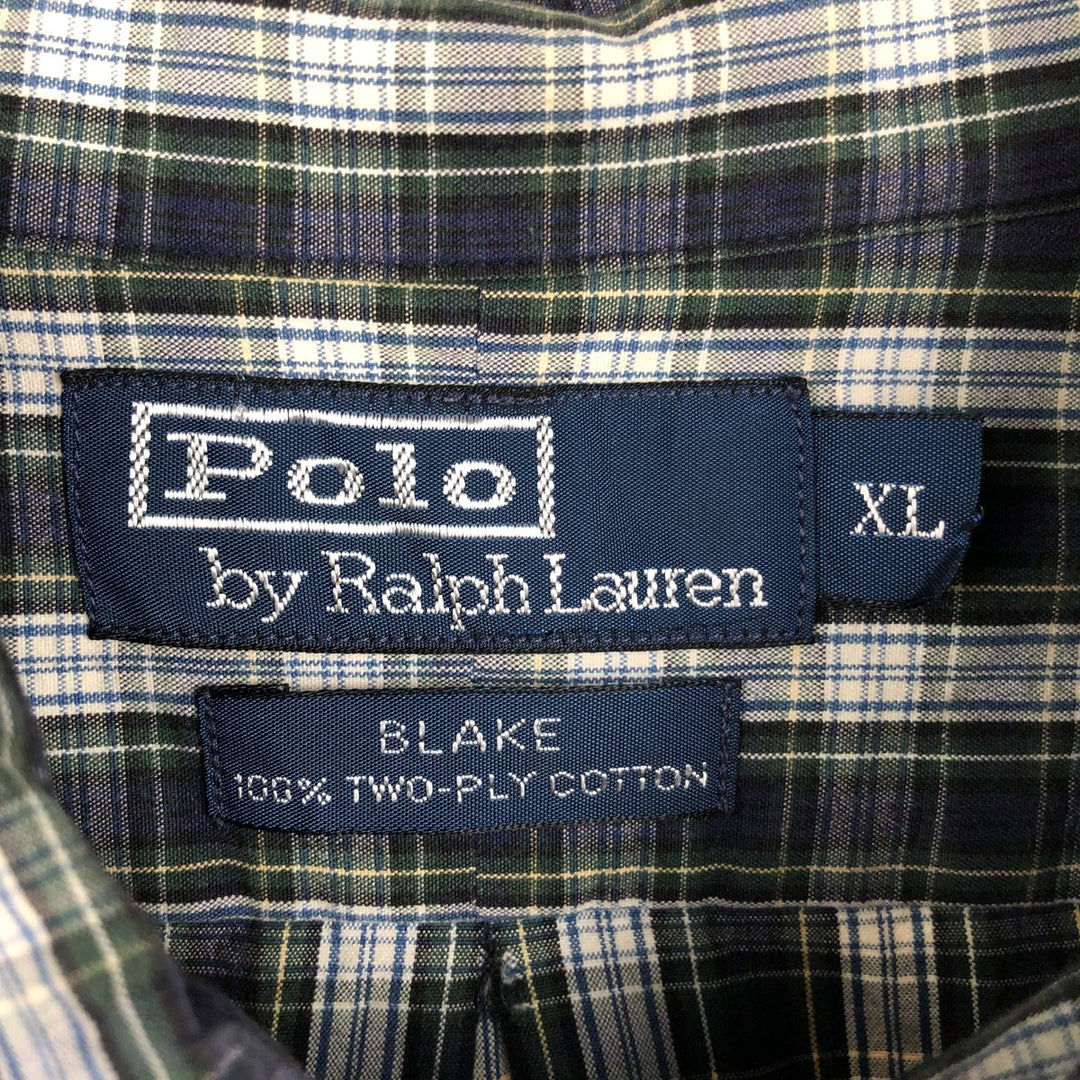 Ralph Lauren POLO by Ralph Lauren BLAKE long-sleeved button-down check shirt, men's size XL cotton navy blue type Vintage Second Hand