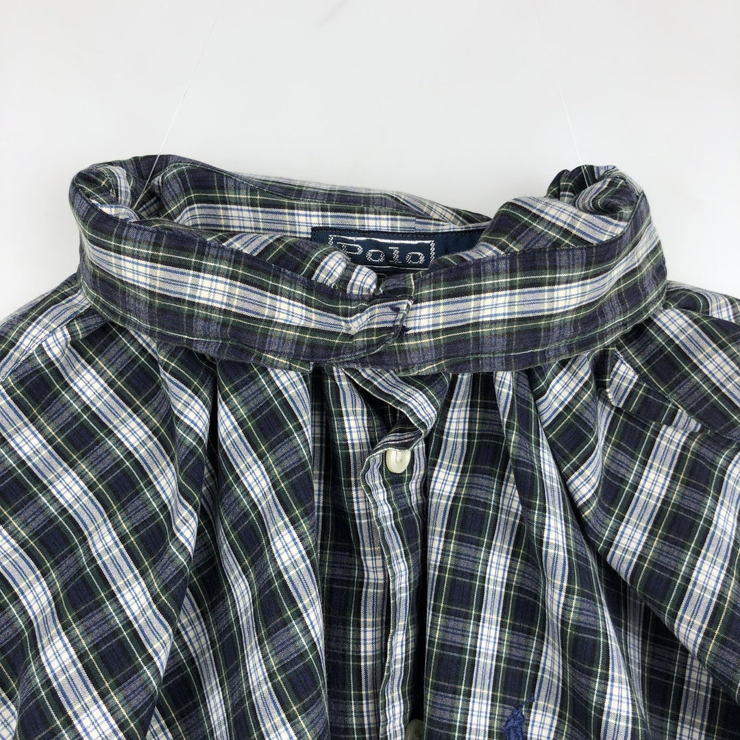 Ralph Lauren POLO by Ralph Lauren BLAKE long-sleeved button-down check shirt, men's size XL cotton navy blue type Vintage Second Hand