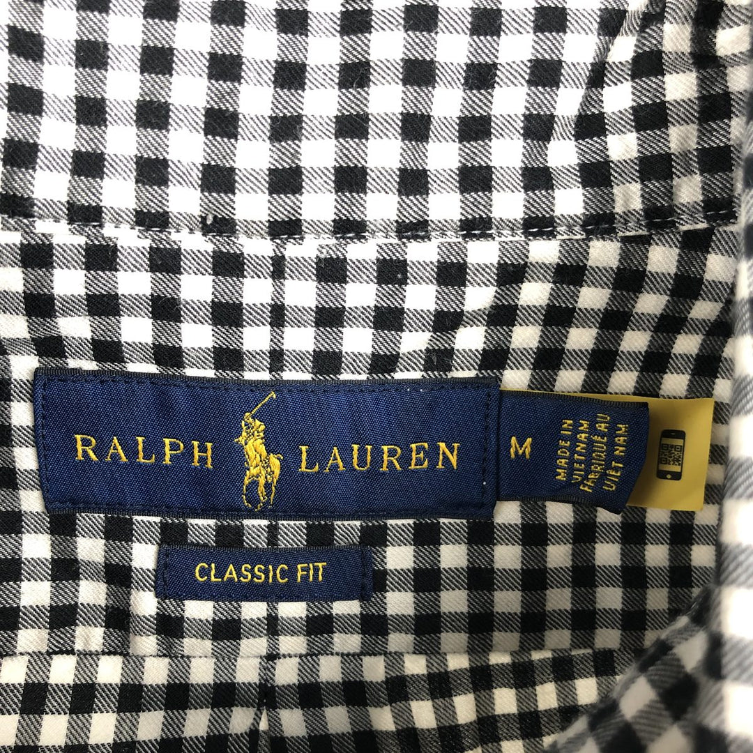 Ralph Lauren Classic Fit Gingham Check Long Sleeve Button Down Check Shirt Men's M unclear white type Vintage Second Hand