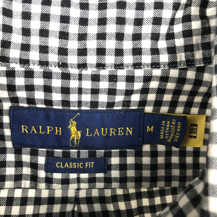 Ralph Lauren Classic Fit Gingham Check Long Sleeve Button Down Check Shirt Men's M unclear white type Vintage Second Hand