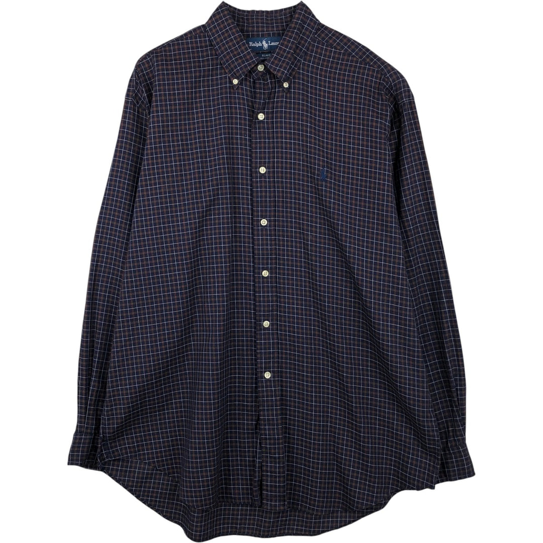 Ralph Lauren BLAKE long sleeve button down check shirt, men's size L cotton navy blue type Vintage Second Hand
