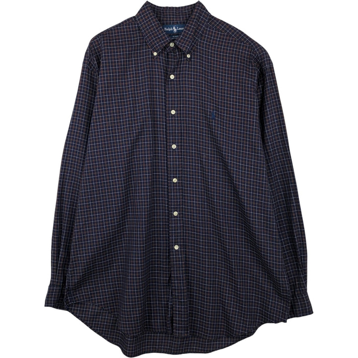 Ralph Lauren BLAKE long sleeve button down check shirt, men's size L cotton navy blue type Vintage Second Hand