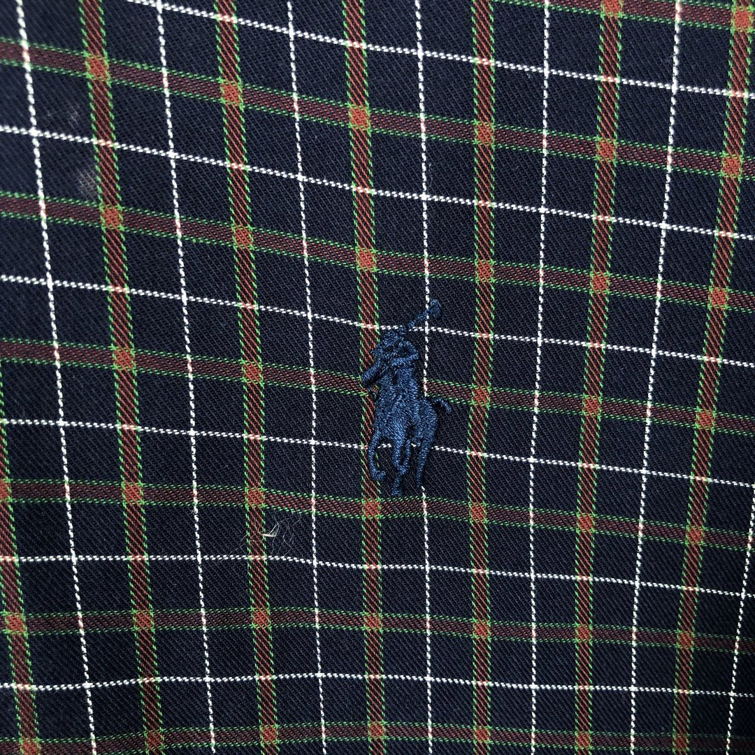 Ralph Lauren BLAKE long sleeve button down check shirt, men's size L cotton navy blue type Vintage Second Hand