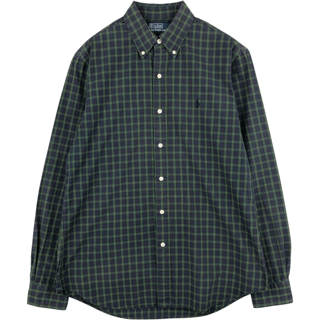 Ralph Lauren POLO by Ralph Lauren long-sleeved button-down check shirt, men's size M cotton navy blue type Vintage Second Hand
