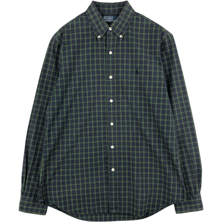 Ralph Lauren POLO by Ralph Lauren long-sleeved button-down check shirt, men's size M cotton navy blue type Vintage Second Hand