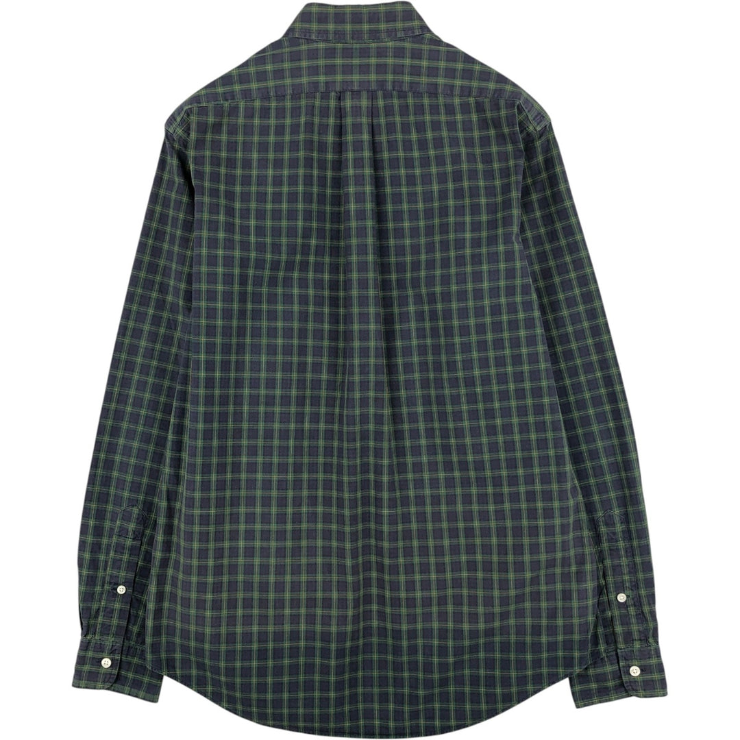 Ralph Lauren POLO by Ralph Lauren long-sleeved button-down check shirt, men's size M cotton navy blue type Vintage Second Hand