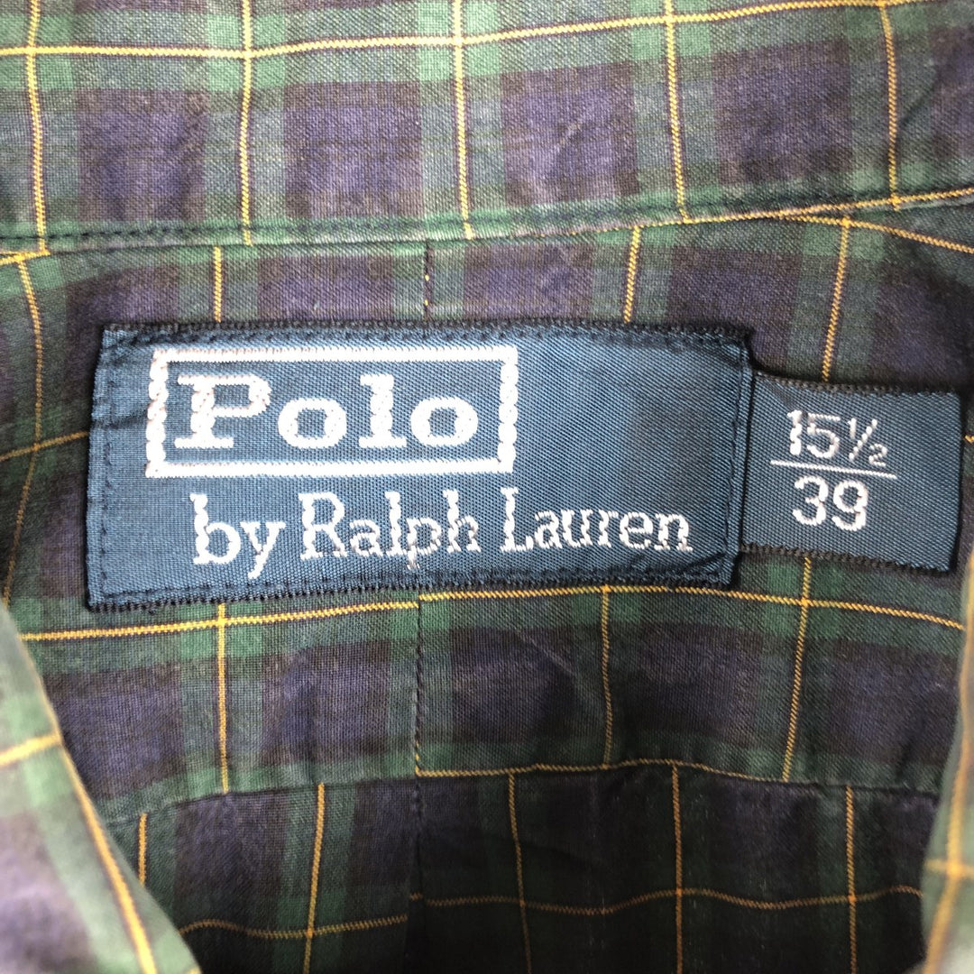 Ralph Lauren POLO by Ralph Lauren long-sleeved button-down check shirt, men's size M cotton navy blue type Vintage Second Hand