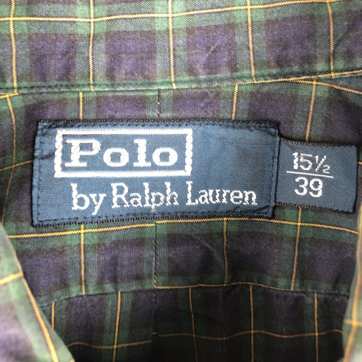 Ralph Lauren POLO by Ralph Lauren long-sleeved button-down check shirt, men's size M cotton navy blue type Vintage Second Hand