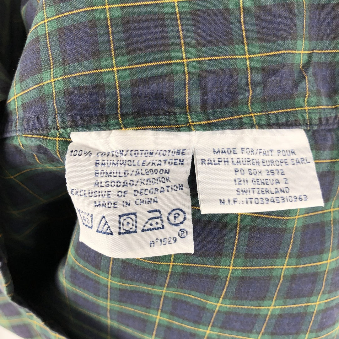 Ralph Lauren POLO by Ralph Lauren long-sleeved button-down check shirt, men's size M cotton navy blue type Vintage Second Hand