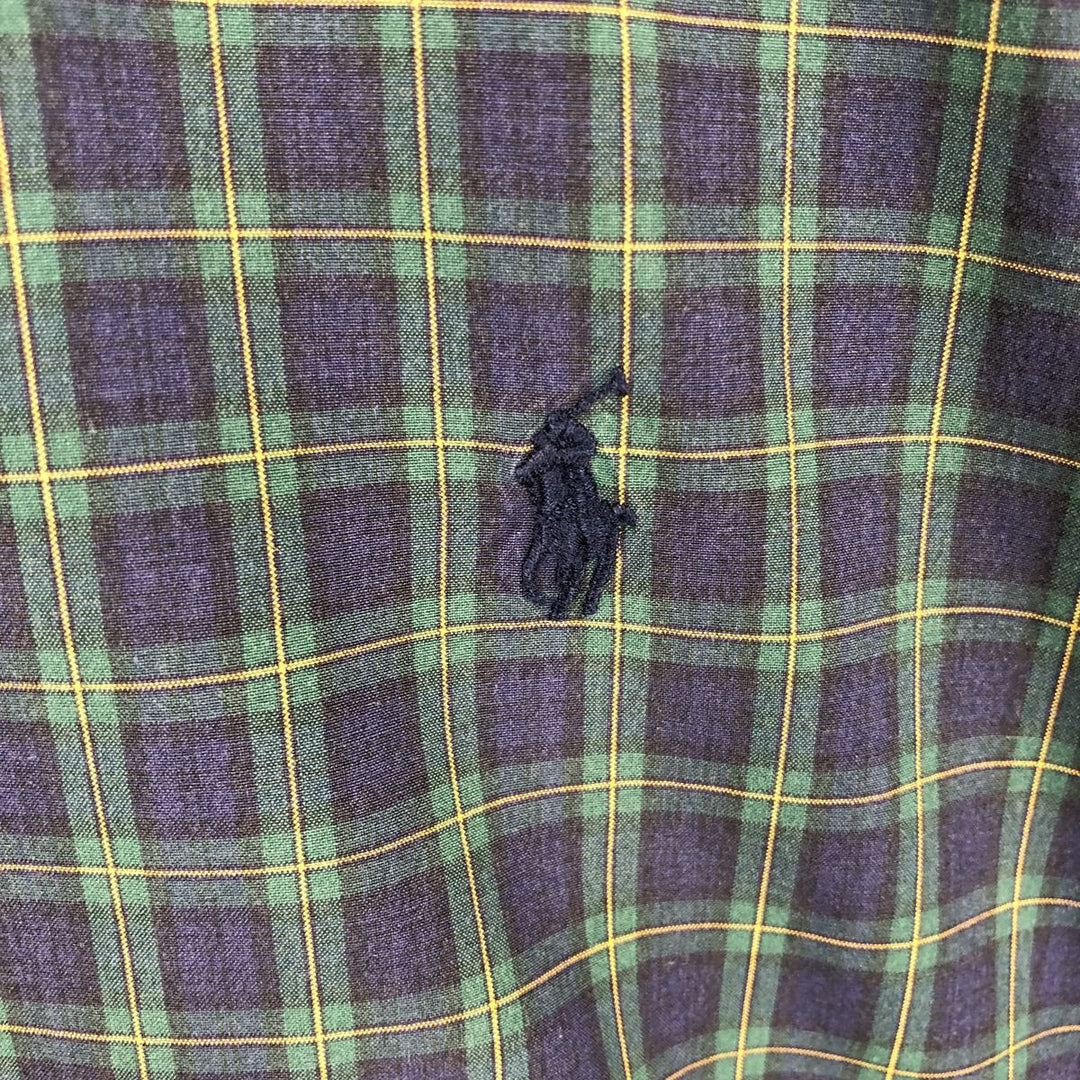 Ralph Lauren POLO by Ralph Lauren long-sleeved button-down check shirt, men's size M cotton navy blue type Vintage Second Hand