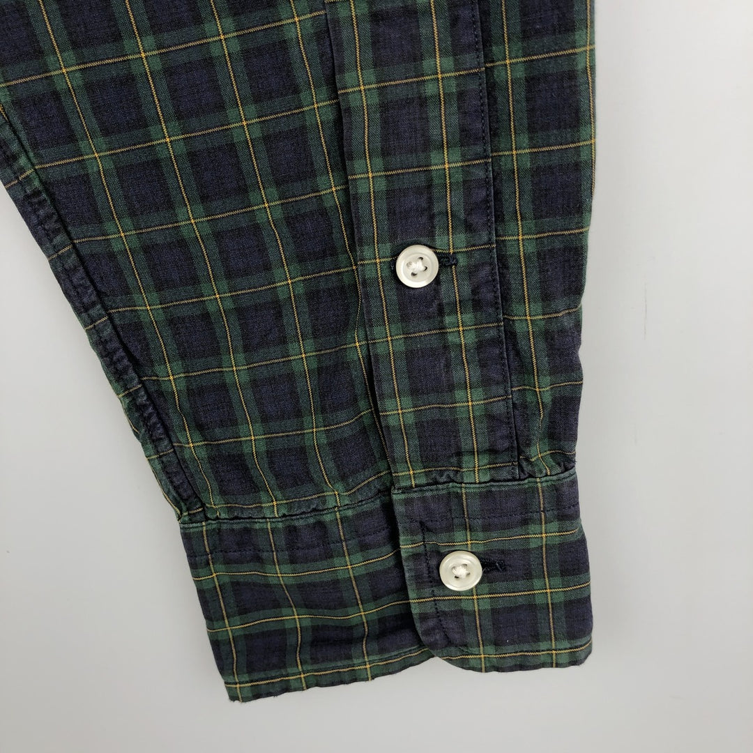Ralph Lauren POLO by Ralph Lauren long-sleeved button-down check shirt, men's size M cotton navy blue type Vintage Second Hand