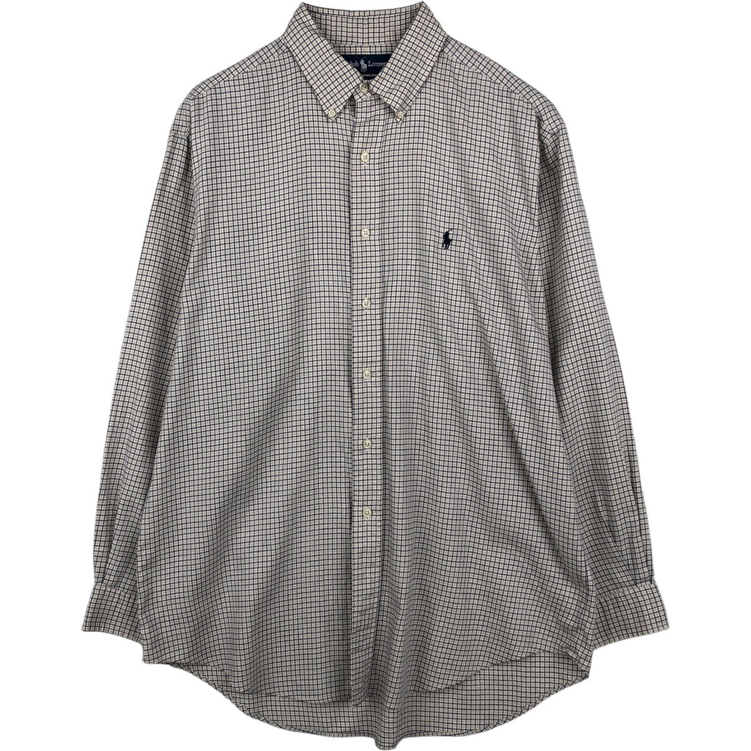 Ralph Lauren YARMOUTH Long Sleeve Button-Down Check Shirt, Men's Size L cotton white type Vintage Second Hand