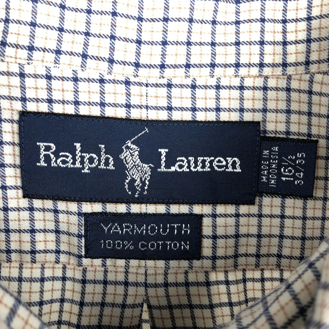 Ralph Lauren YARMOUTH Long Sleeve Button-Down Check Shirt, Men's Size L cotton white type Vintage Second Hand