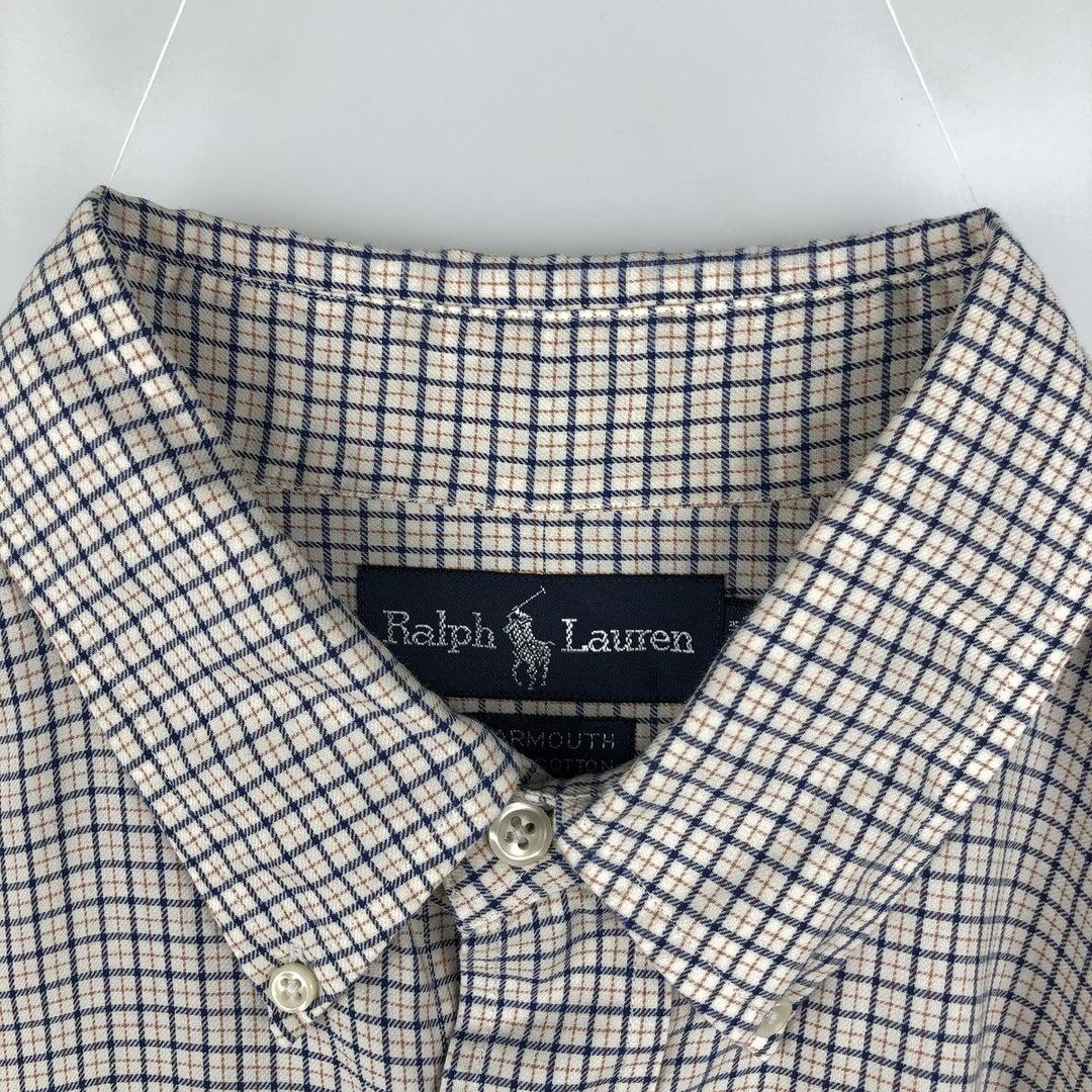 Ralph Lauren YARMOUTH Long Sleeve Button-Down Check Shirt, Men's Size L cotton white type Vintage Second Hand