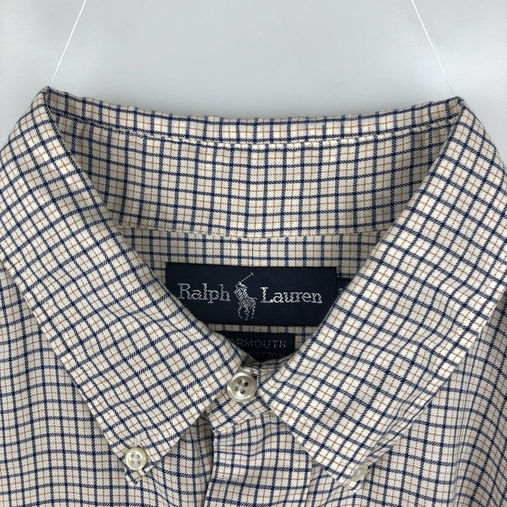 Ralph Lauren YARMOUTH Long Sleeve Button-Down Check Shirt, Men's Size L cotton white type Vintage Second Hand