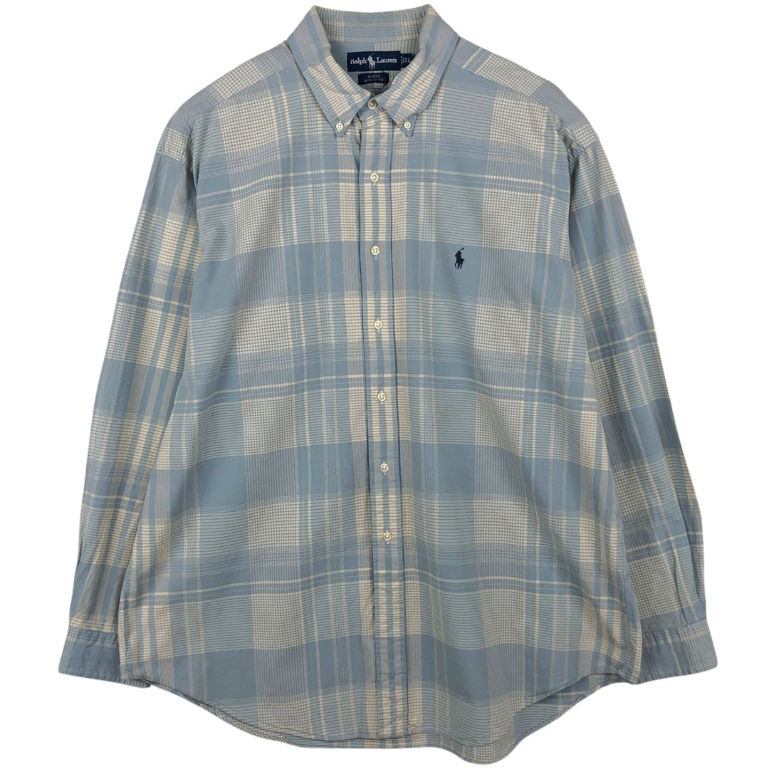 Ralph Lauren BLAKE long sleeve button down check shirt, men's XL size cotton Blue type light blue Vintage Second Hand