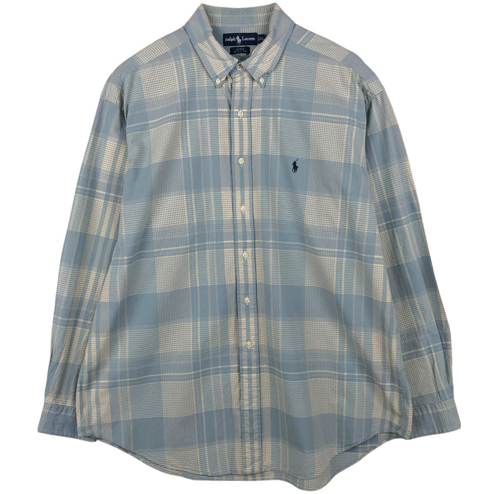 Ralph Lauren BLAKE long sleeve button down check shirt, men's XL size cotton Blue type light blue Vintage Second Hand