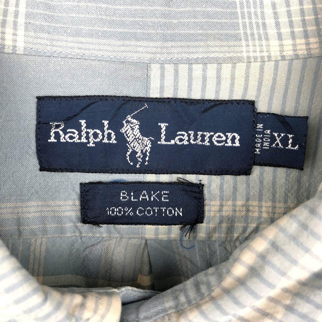 Ralph Lauren BLAKE long sleeve button down check shirt, men's XL size cotton Blue type light blue Vintage Second Hand