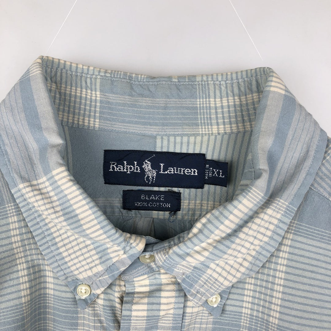 Ralph Lauren BLAKE long sleeve button down check shirt, men's XL size cotton Blue type light blue Vintage Second Hand