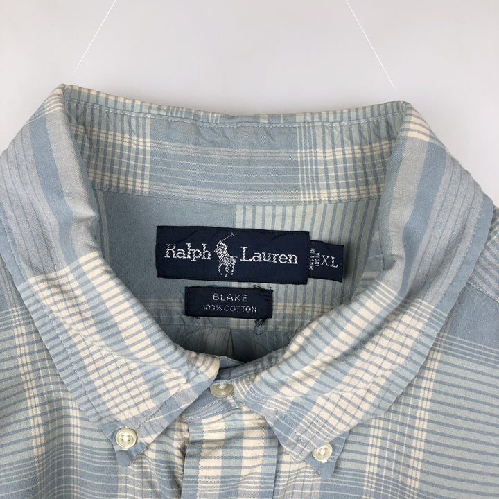 Ralph Lauren BLAKE long sleeve button down check shirt, men's XL size cotton Blue type light blue Vintage Second Hand