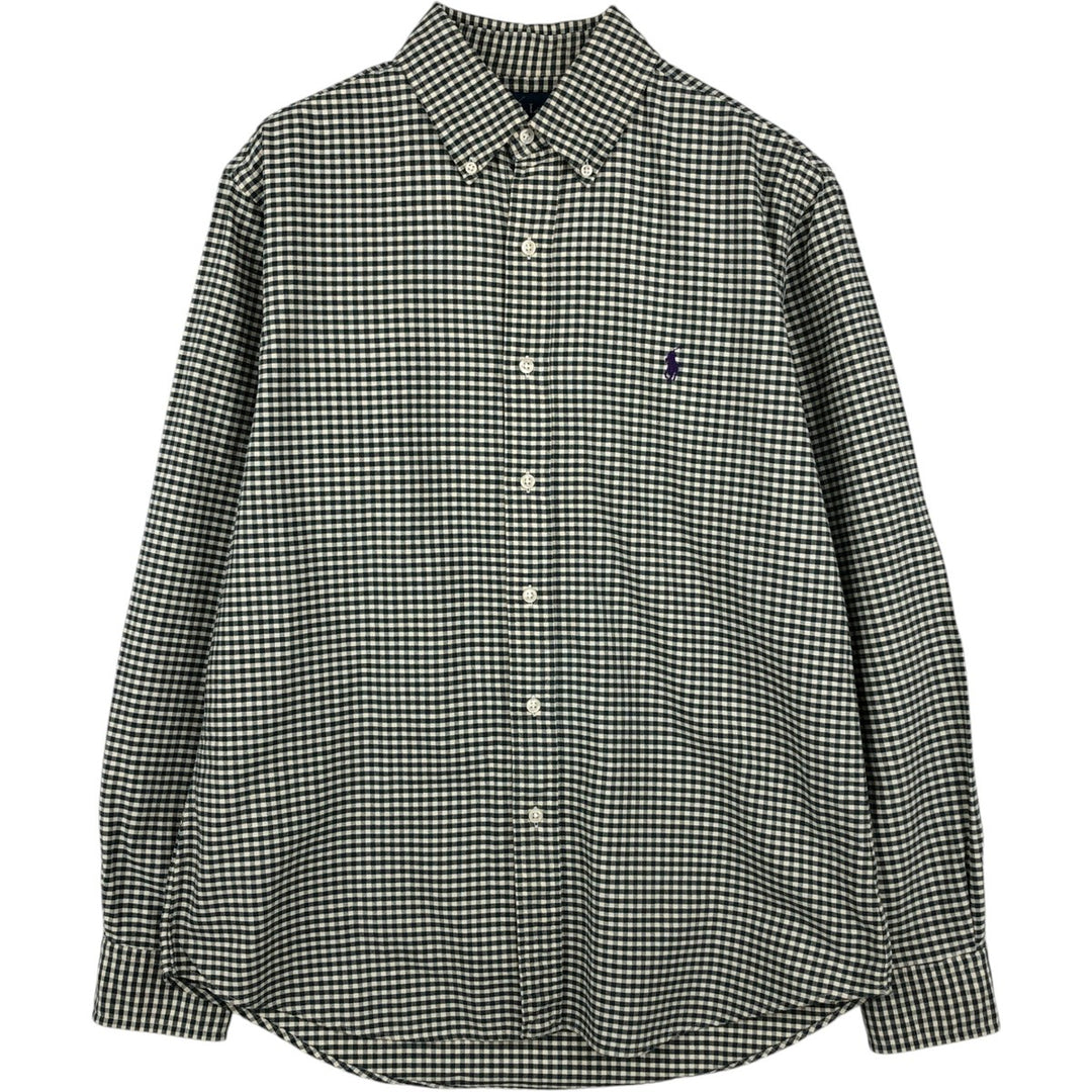 Ralph Lauren CUSTOM FIT Gingham Check Long Sleeve Button Down Check Shirt Men's M Size cotton Green type dark green Vintage Second Hand