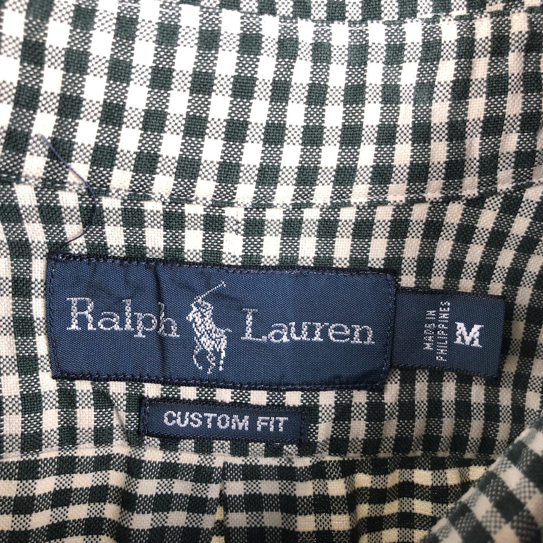 Ralph Lauren CUSTOM FIT Gingham Check Long Sleeve Button Down Check Shirt Men's M Size cotton Green type dark green Vintage Second Hand