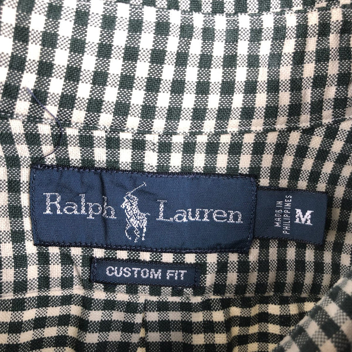 Ralph Lauren CUSTOM FIT Gingham Check Long Sleeve Button Down Check Shirt Men's M Size cotton Green type dark green Vintage Second Hand