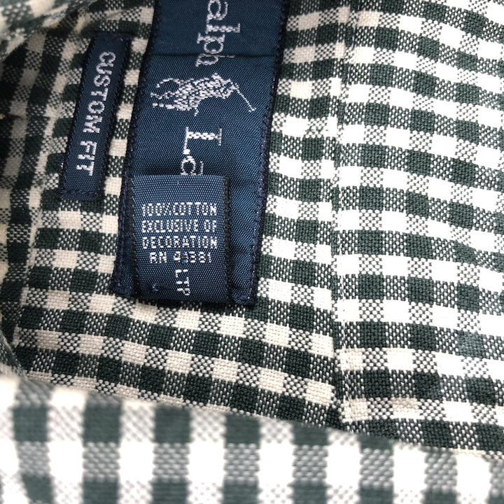 Ralph Lauren CUSTOM FIT Gingham Check Long Sleeve Button Down Check Shirt Men's M Size cotton Green type dark green Vintage Second Hand