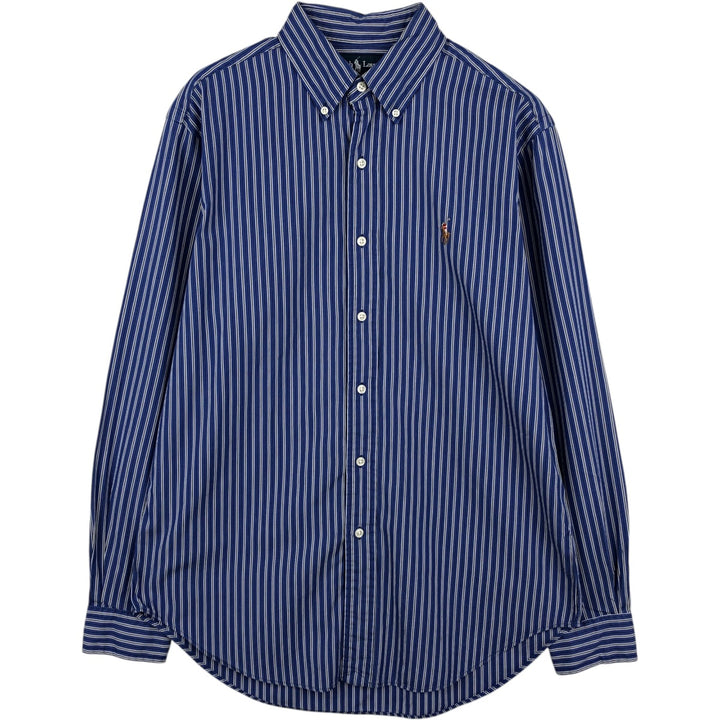 Ralph Lauren CLASSIC FIT Multi-Stripe Long-Sleeve Button-Down Striped Shirt, Men's Size M (approx.) cotton navy blue type Vintage Second Hand