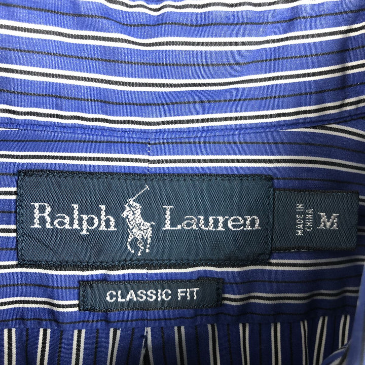 Ralph Lauren CLASSIC FIT Multi-Stripe Long-Sleeve Button-Down Striped Shirt, Men's Size M (approx.) cotton navy blue type Vintage Second Hand