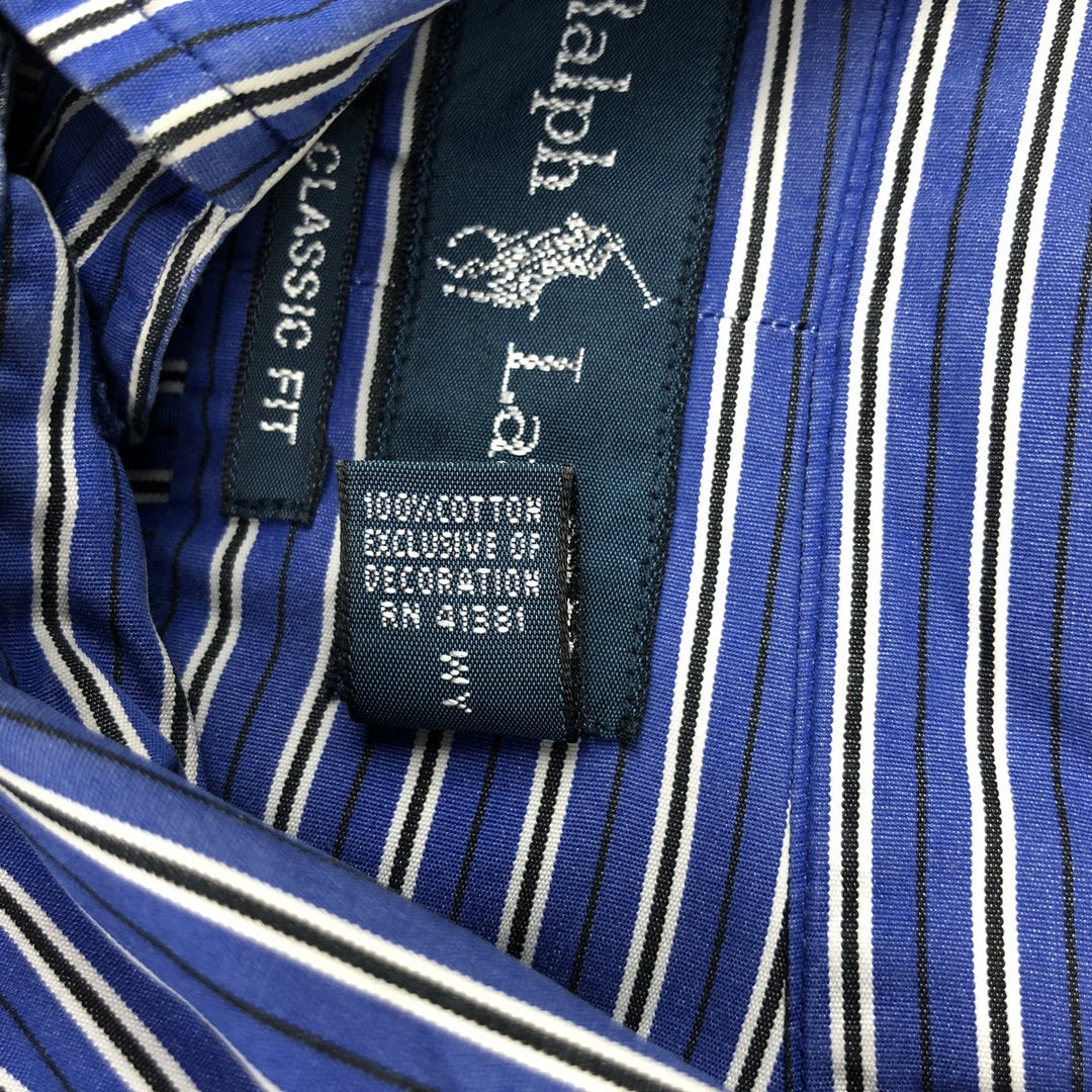 Ralph Lauren CLASSIC FIT Multi-Stripe Long-Sleeve Button-Down Striped Shirt, Men's Size M (approx.) cotton navy blue type Vintage Second Hand