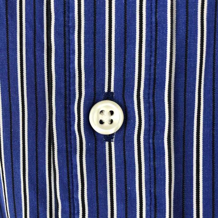 Ralph Lauren CLASSIC FIT Multi-Stripe Long-Sleeve Button-Down Striped Shirt, Men's Size M (approx.) cotton navy blue type Vintage Second Hand