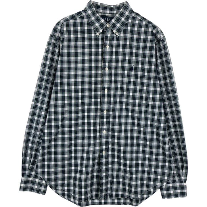 Ralph Lauren Classic Fit Long Sleeve Button Down Check Shirt, Men's Size L cotton navy blue type Vintage Second Hand