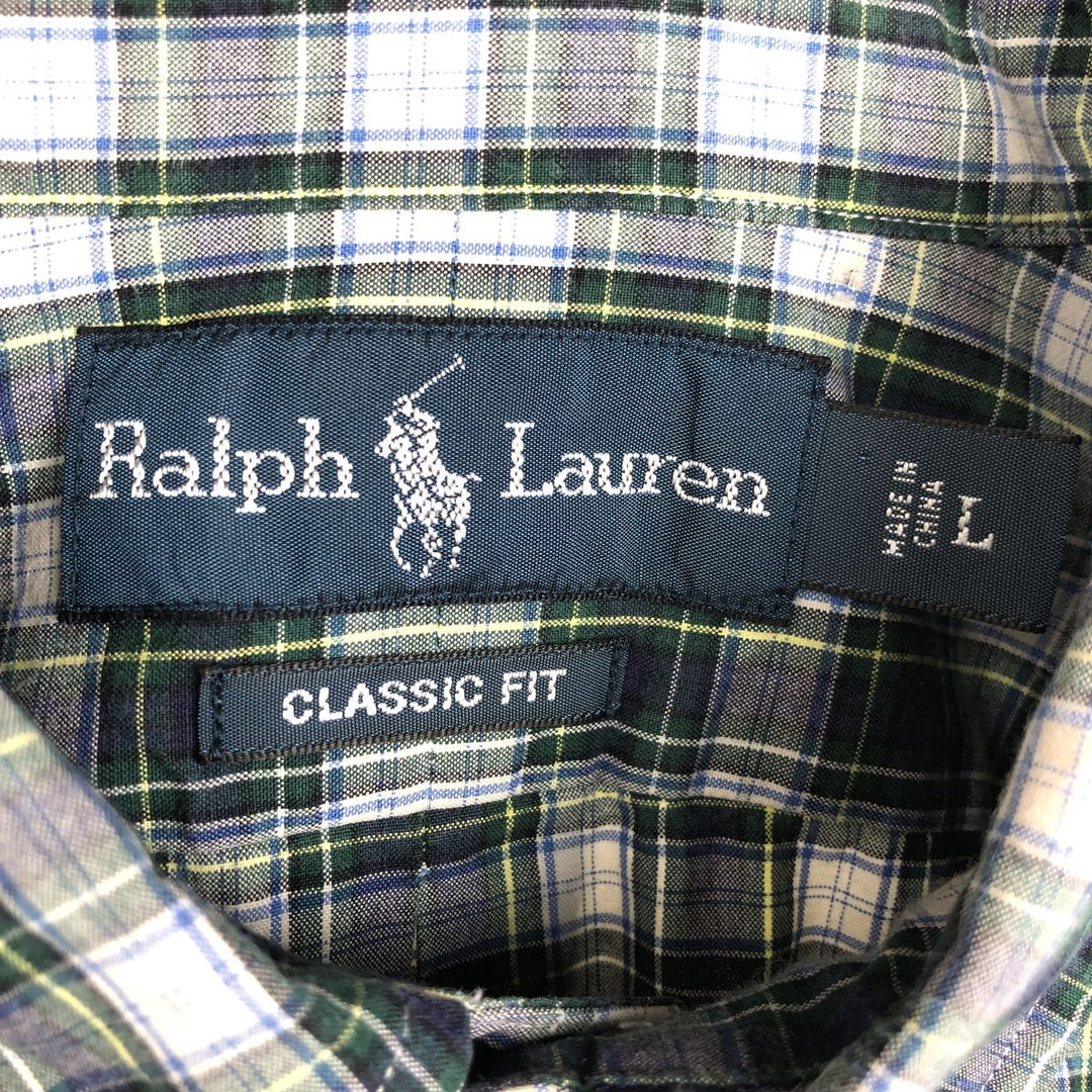 Ralph Lauren Classic Fit Long Sleeve Button Down Check Shirt, Men's Size L cotton navy blue type Vintage Second Hand