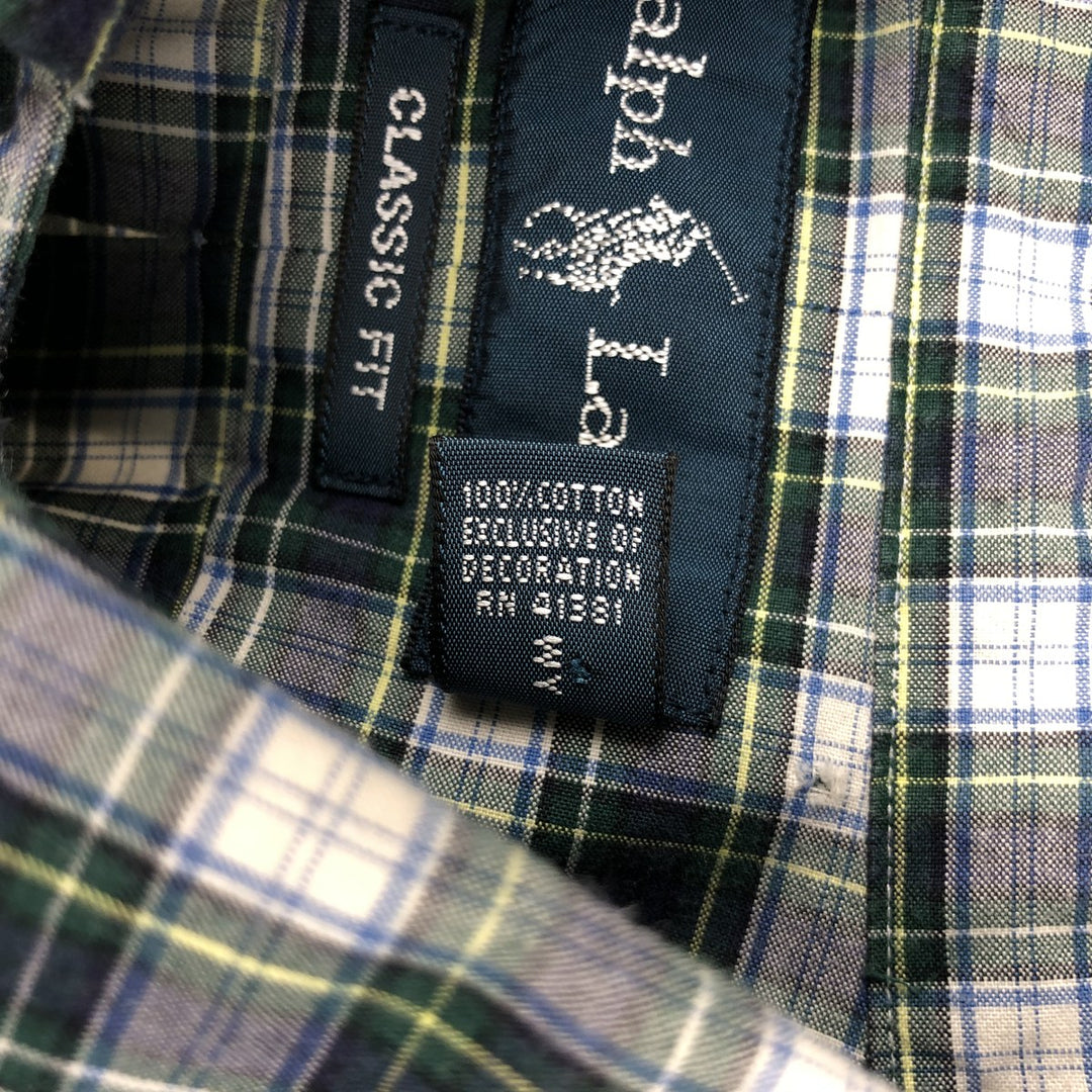 Ralph Lauren Classic Fit Long Sleeve Button Down Check Shirt, Men's Size L cotton navy blue type Vintage Second Hand